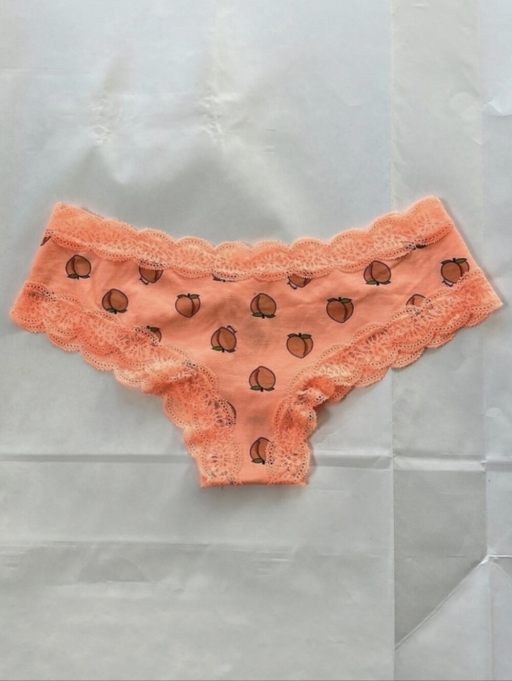 🍑NWT PINK Victoria’s Secret Lace-Trim Cotton Cheeky Panty~Sz: L. Peaches